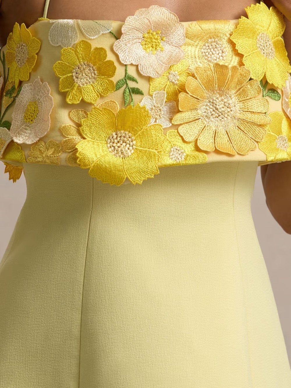 Floral Appliqué Yellow Mini Dress - Picture 4 of 15